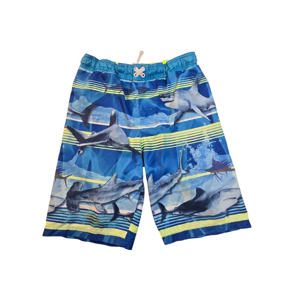 Ocean Pacific Boys Shark Print Swim Trunks Blue Cyan Size L 10-12 OB27712C - Picture 1 of 10